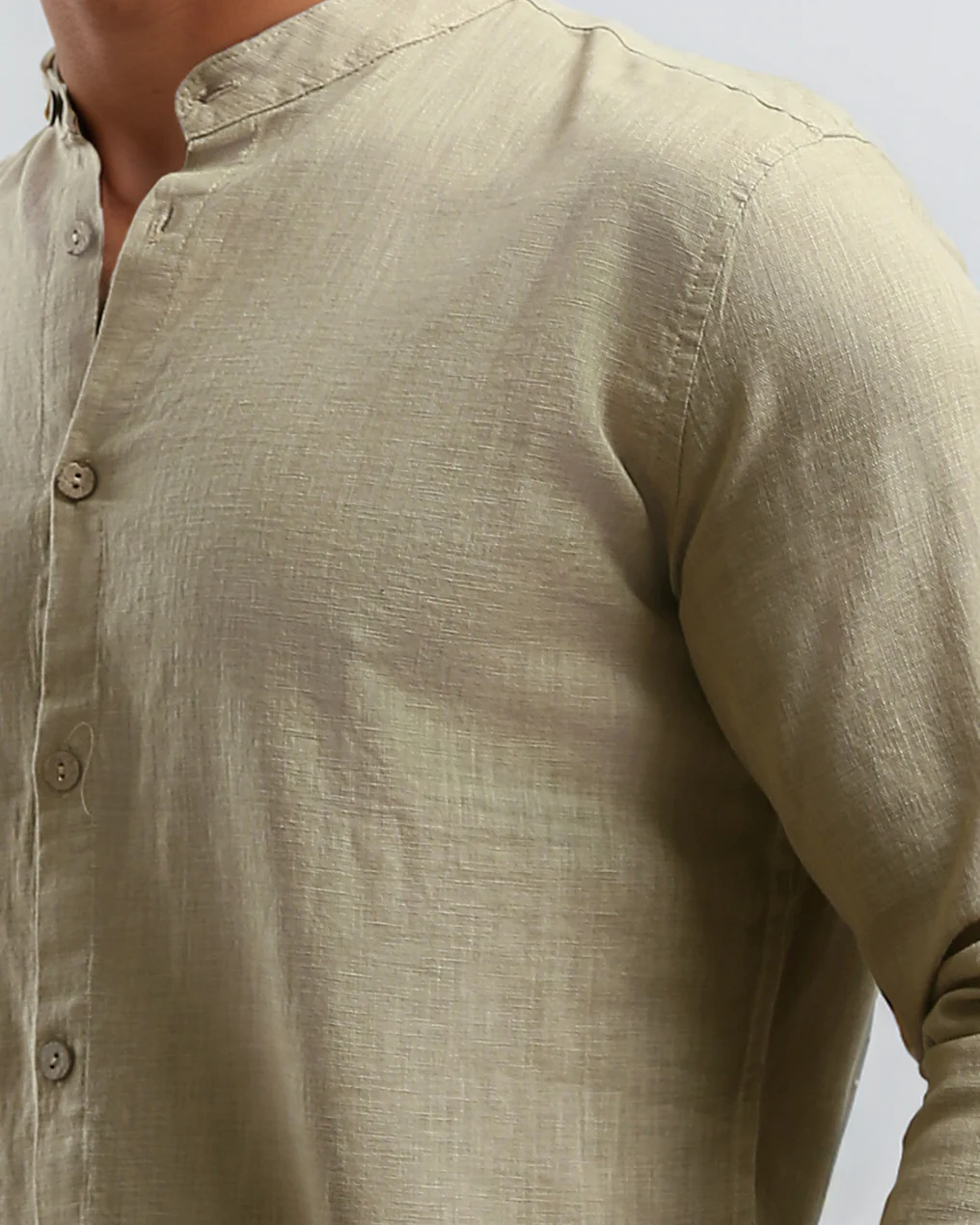 Ravin Men's Mandarin Collar Linen-Blend Shirt – Sage Oat - O181029 - Image 4