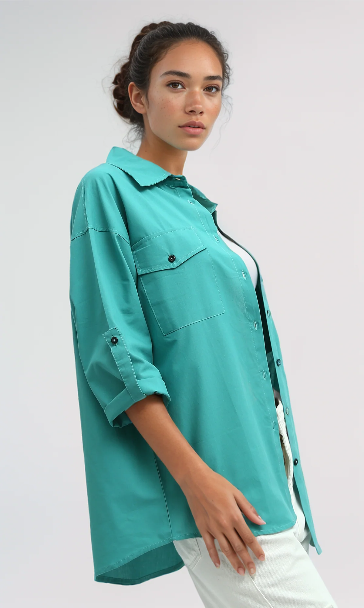 O181641 Summer 3/4 Sleeves Shirt Relaxed Fit - Turqoise - Image 2