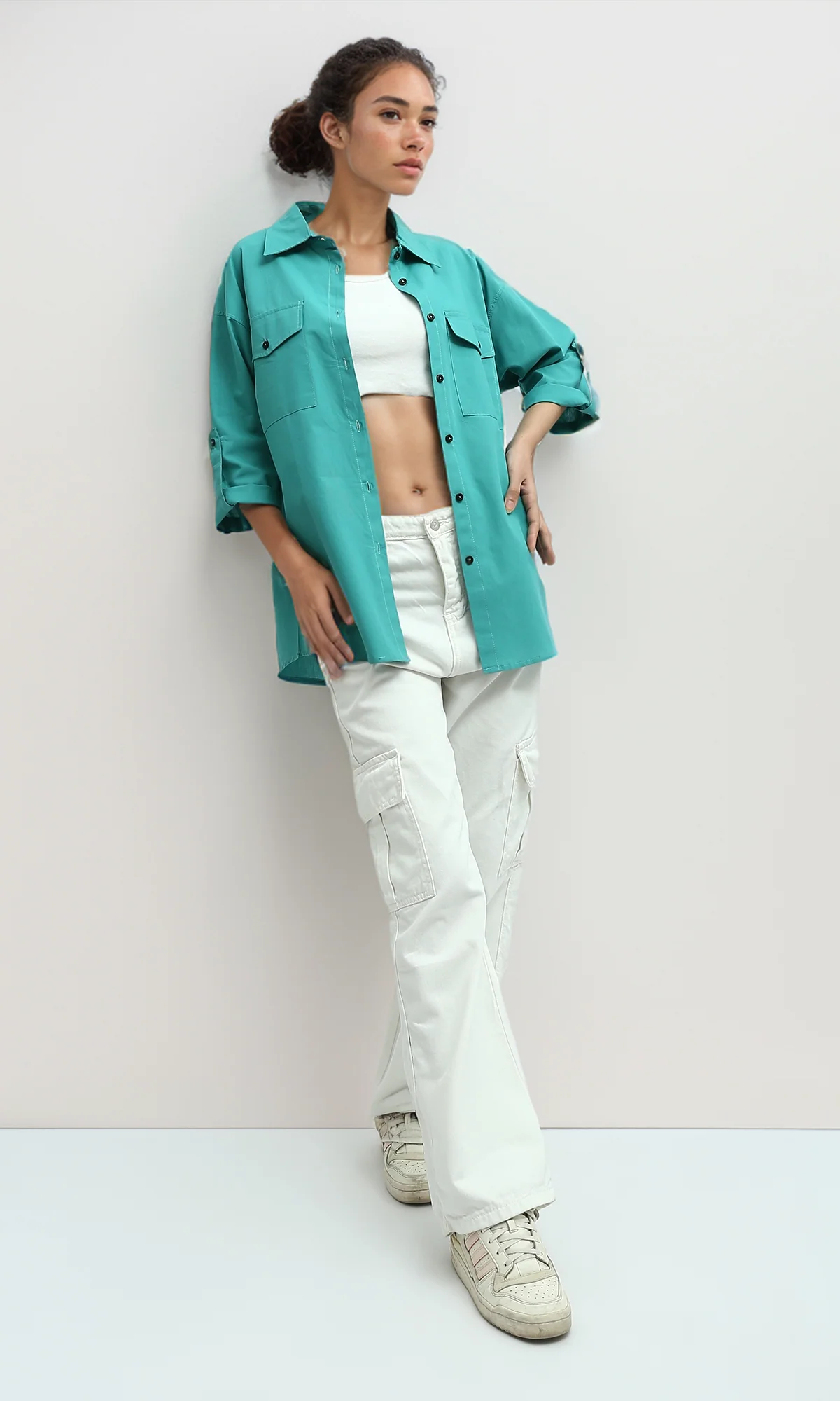 O181641 Summer 3/4 Sleeves Shirt Relaxed Fit - Turqoise - Image 5