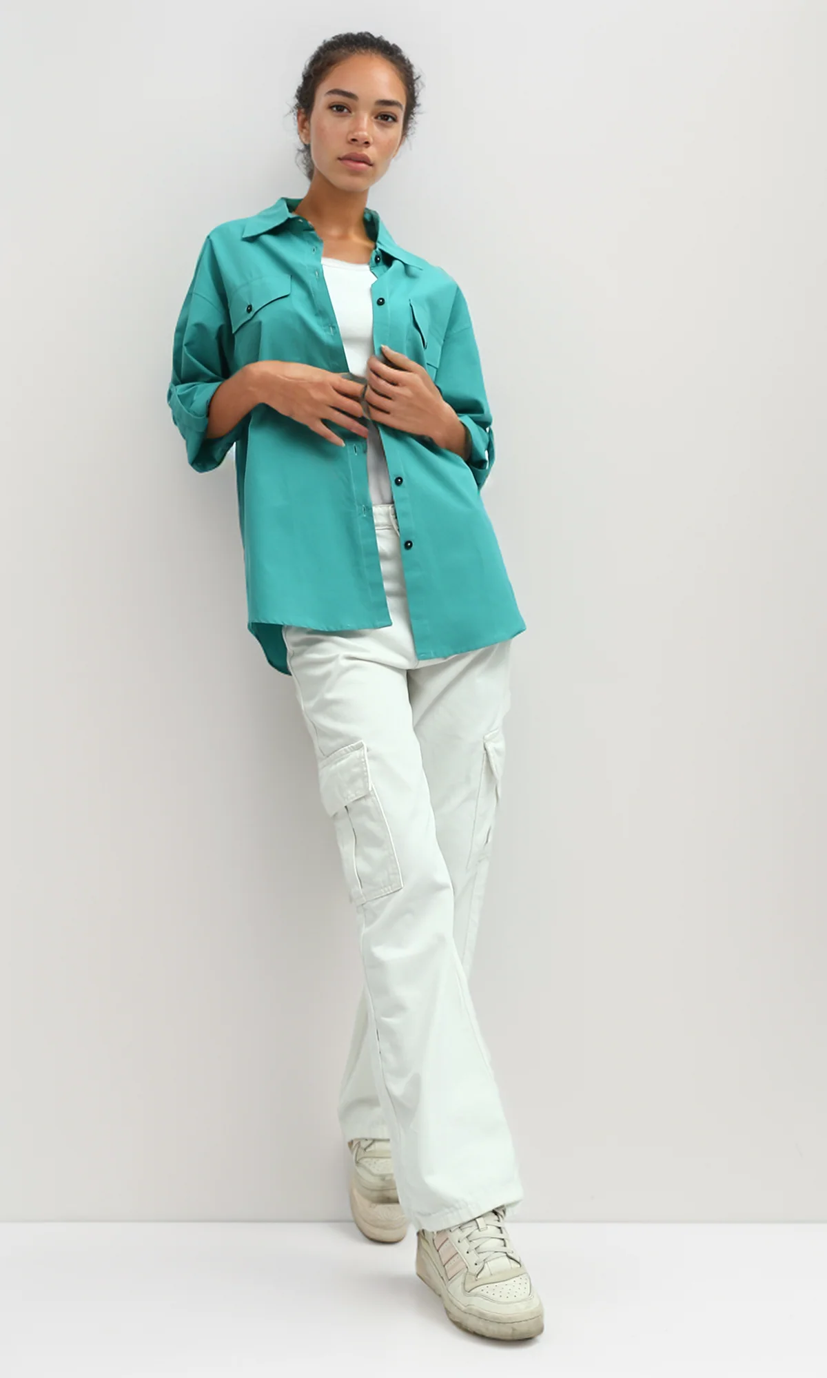 O181641 Summer 3/4 Sleeves Shirt Relaxed Fit - Turqoise - Image 6