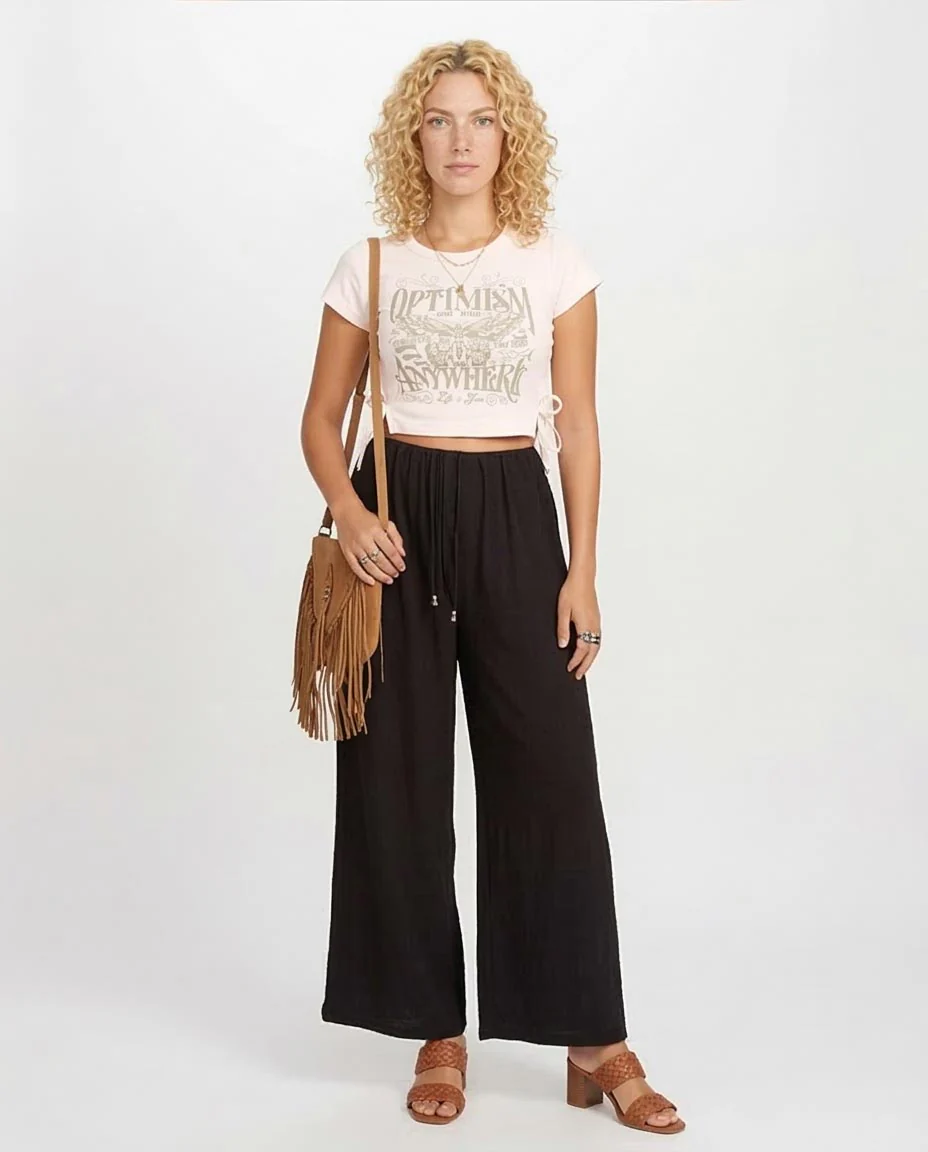 Ravin Women’s Side-Tie Graphic Crop Top – "Optimism" Butterfly Print - Off White - O181660 - Image 3