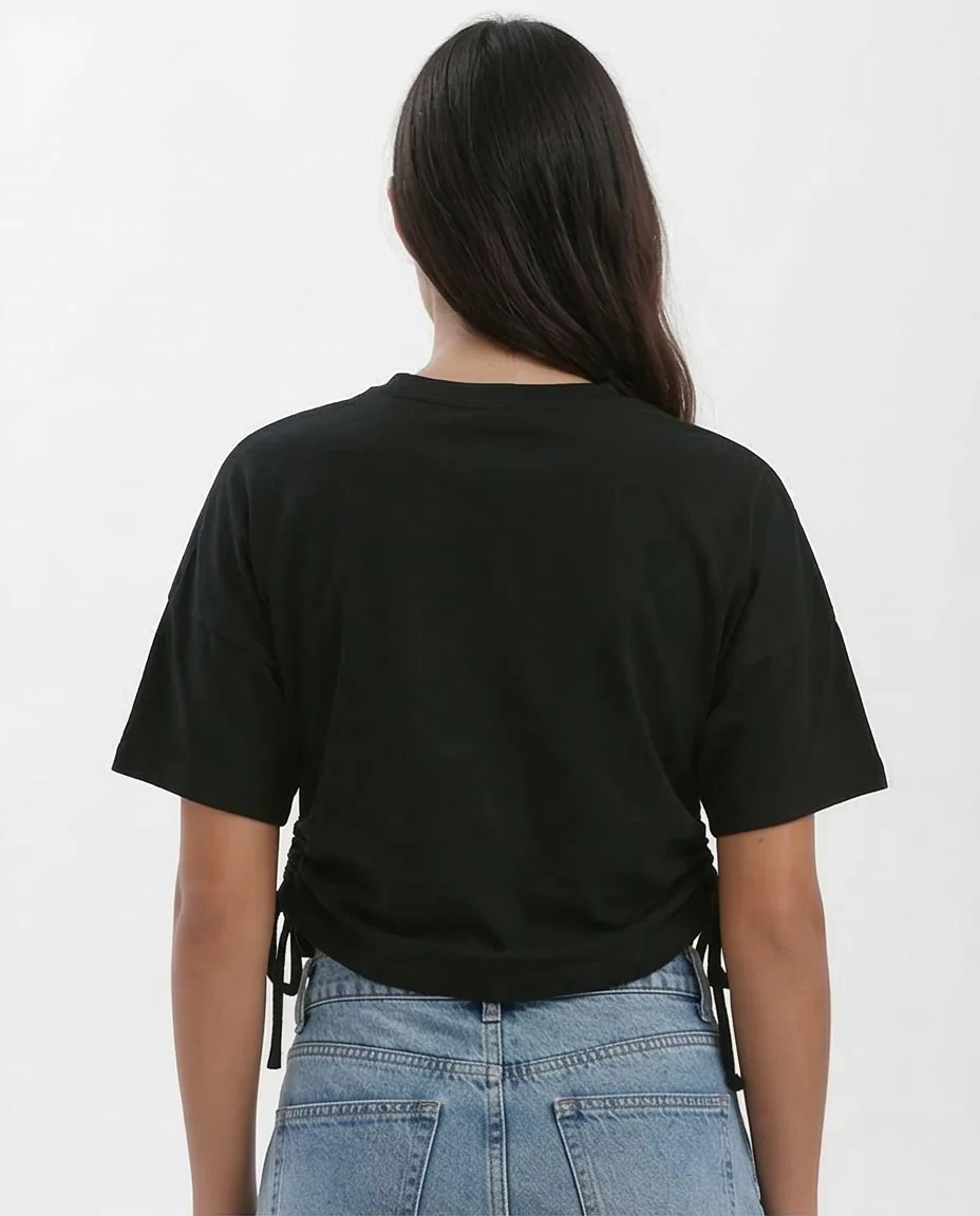 Ravin Heaven Cinch-Side Graphic Cropped Tee - Black - o182048 - Image 2