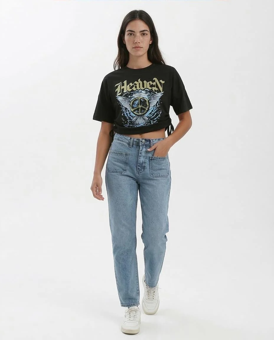 Ravin Heaven Cinch-Side Graphic Cropped Tee - Black - o182048 - Image 5