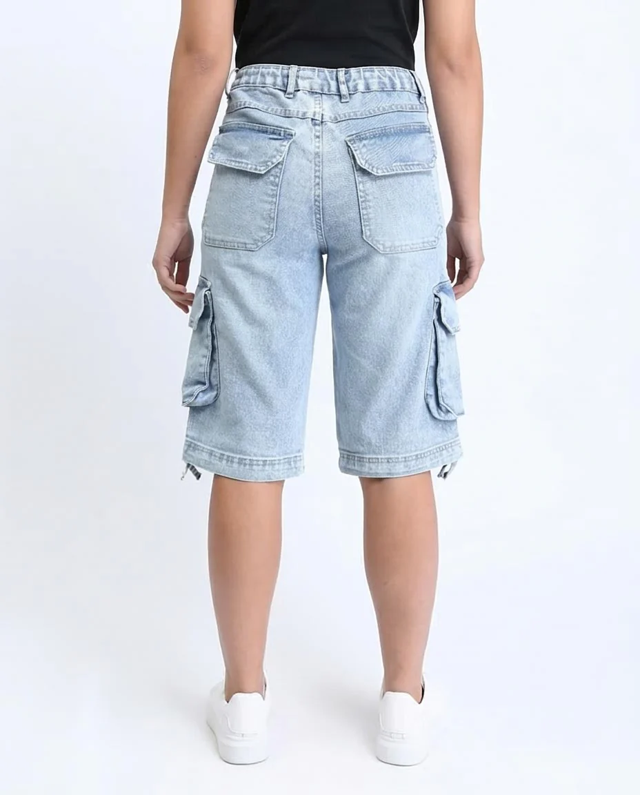 Ravin Relaxed-Fit Light Wash Denim Cargo Shorts with Drawstring Waist - Light Blue - O187846 - Image 2