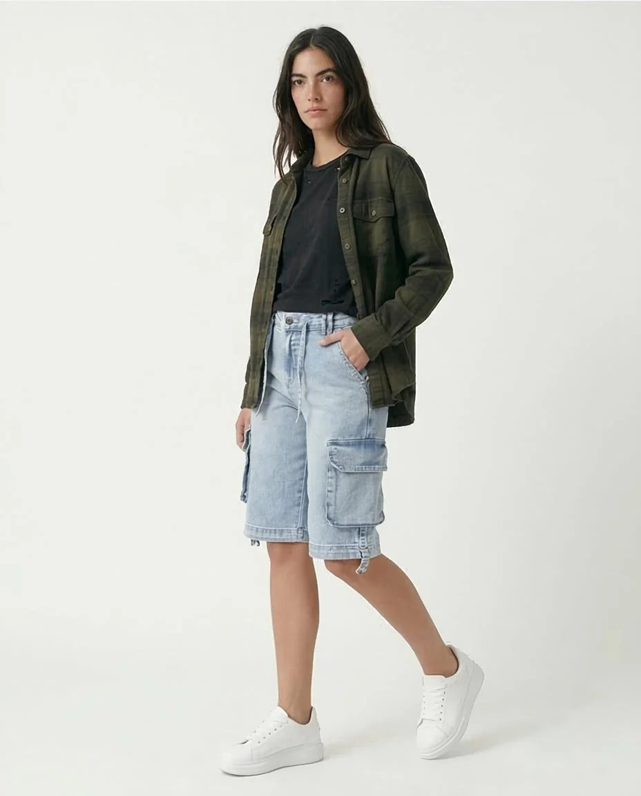 Ravin Relaxed-Fit Light Wash Denim Cargo Shorts with Drawstring Waist - Light Blue - O187846 - Image 5