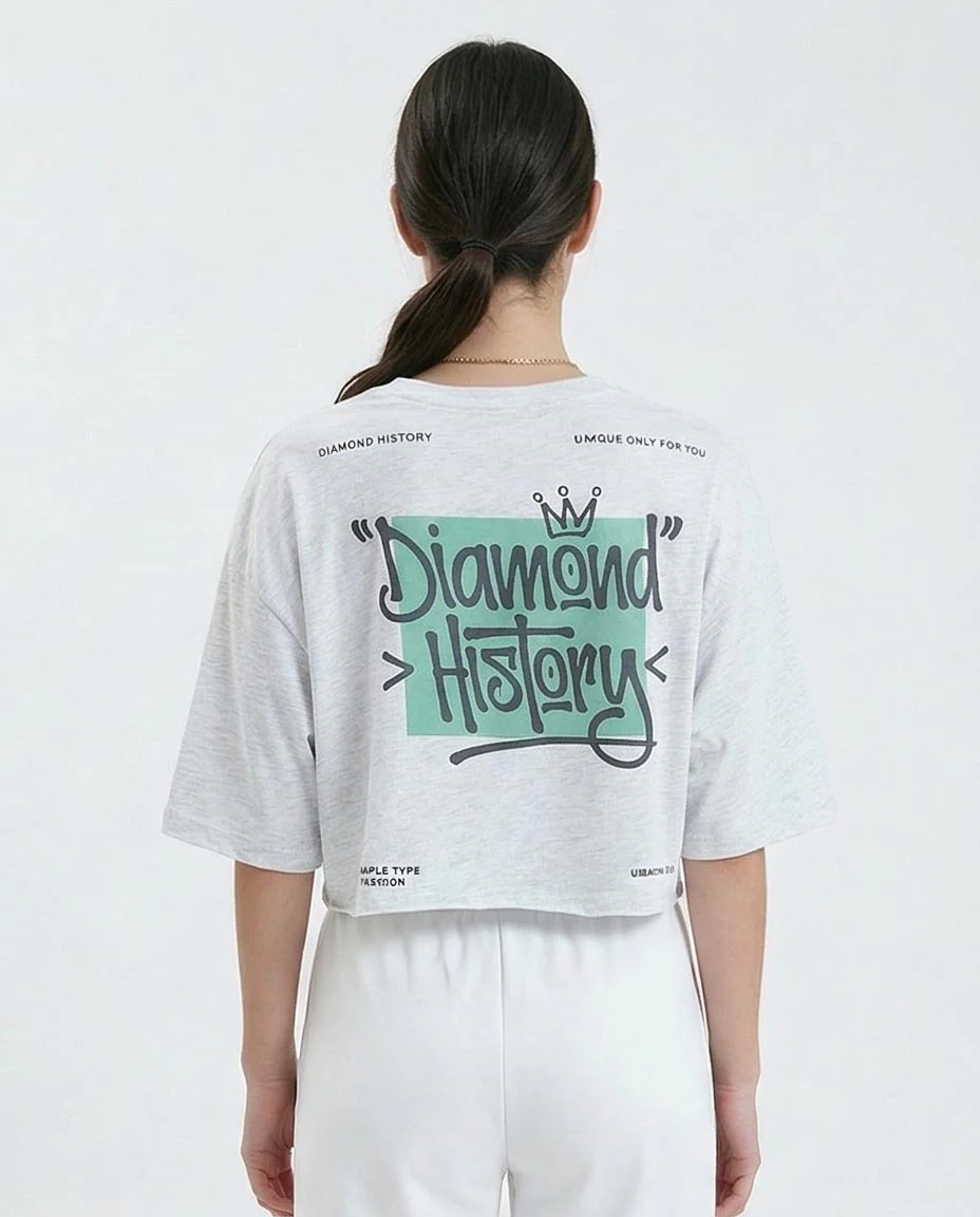 Ravin Women’s Diamond History Oversized Graphic Crop Top – Heather Grey - o189269 - Image 2