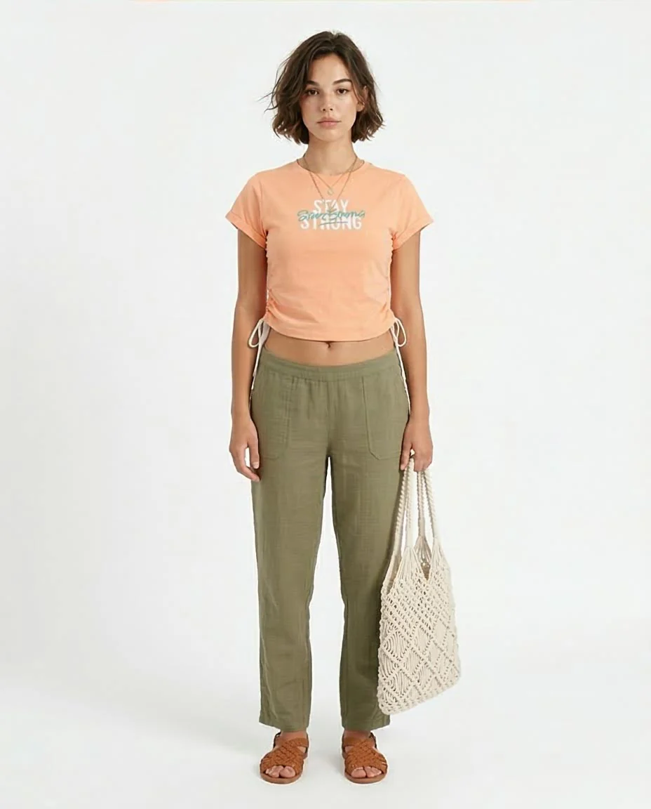 Ravin Women's Side-Cinched Graphic Tee – Peach "Stay Strong" - O189274 - Image 3