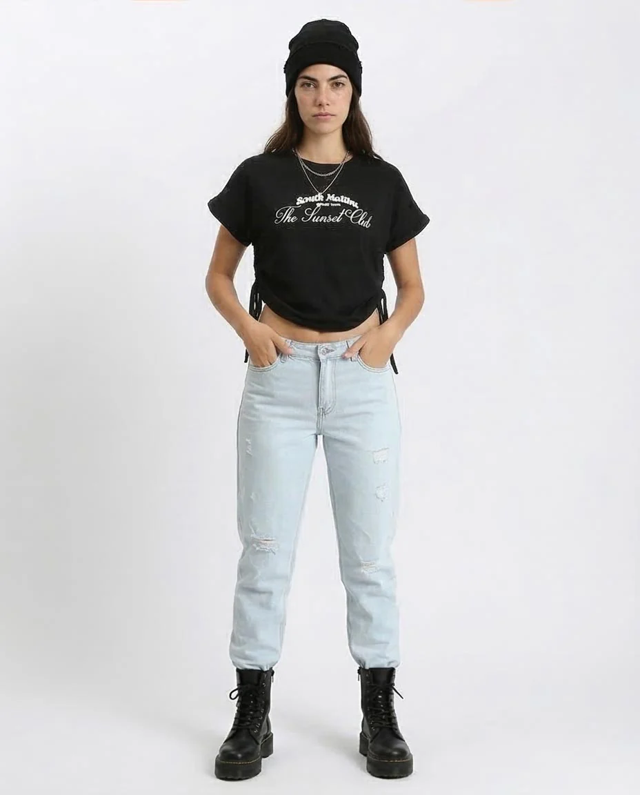 Ravin "The Sunset Club" Side-Tie Graphic Tee - Black - O189278 - Image 3