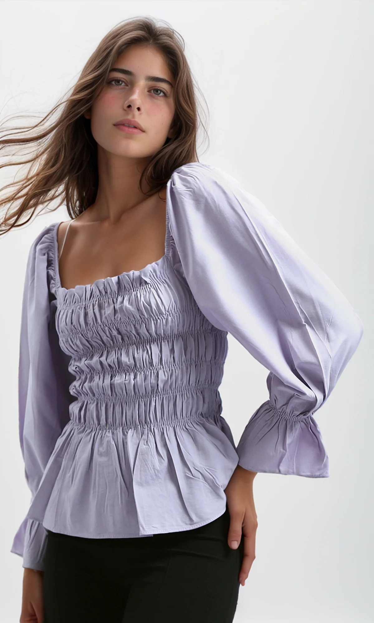 O189743 Summer Casual Square Neck With Elastic Waist - Purple - Image 2