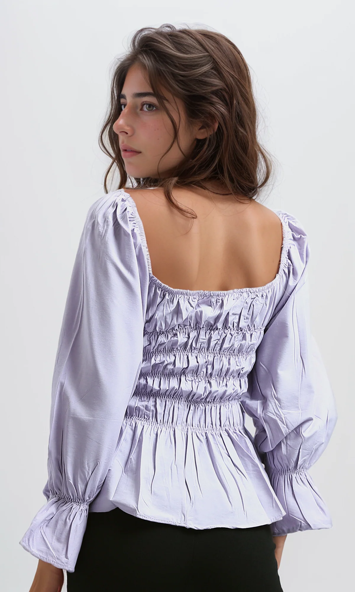 O189743 Summer Casual Square Neck With Elastic Waist - Purple - Image 3