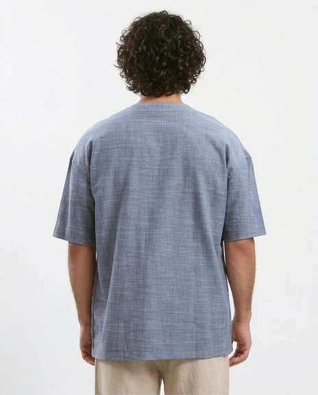 O190120 Relaxed Slip On Tee With Front Pocket - Heather Navy Blue - Image 2