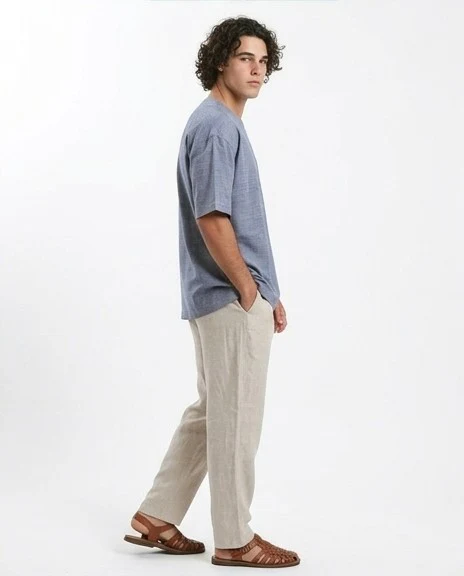 O190120 Relaxed Slip On Tee With Front Pocket - Heather Navy Blue - Image 3