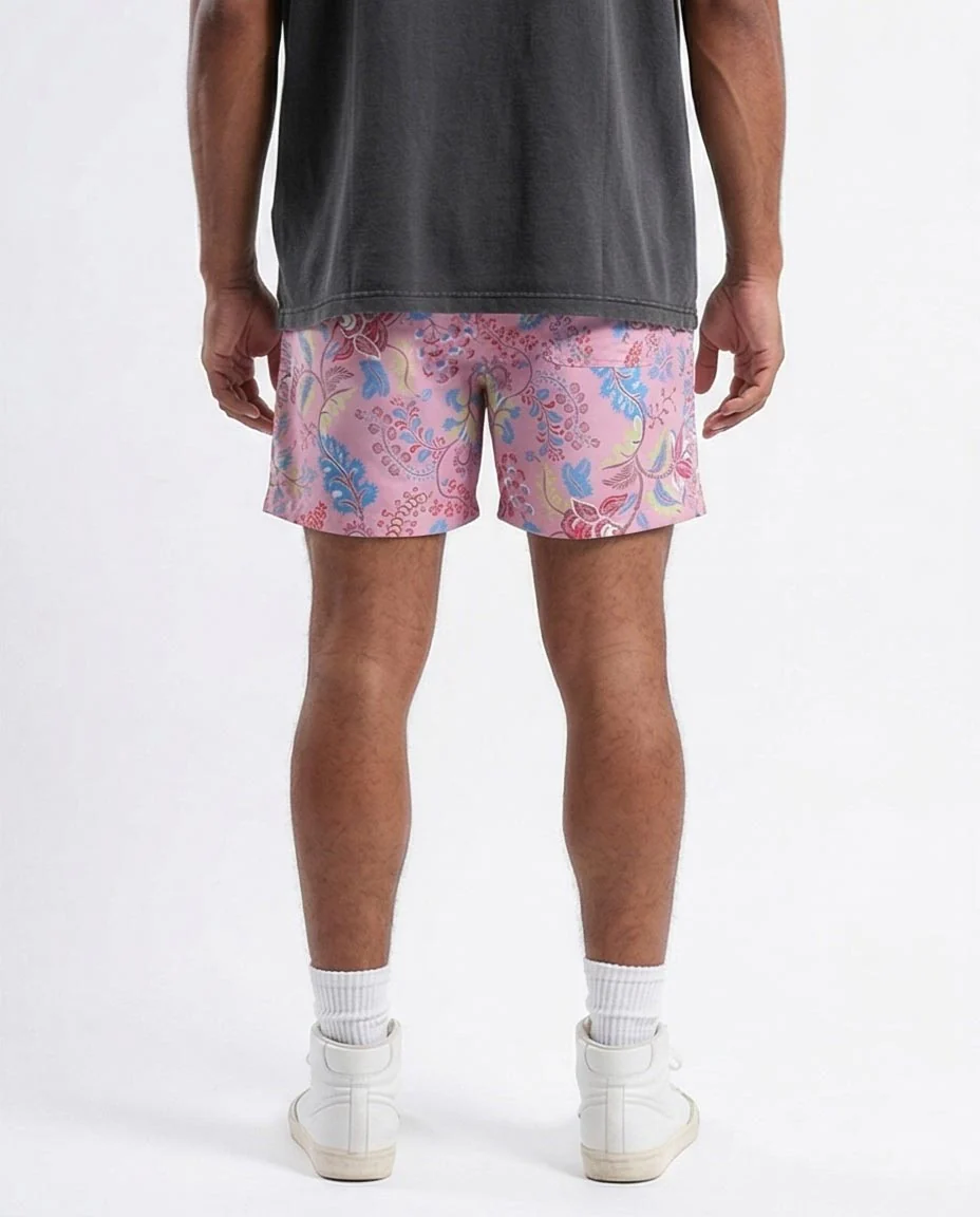 Ravin Men's Botanical Paisley Print Streetwear Shorts – Pink/Multi - O191457 - Image 2