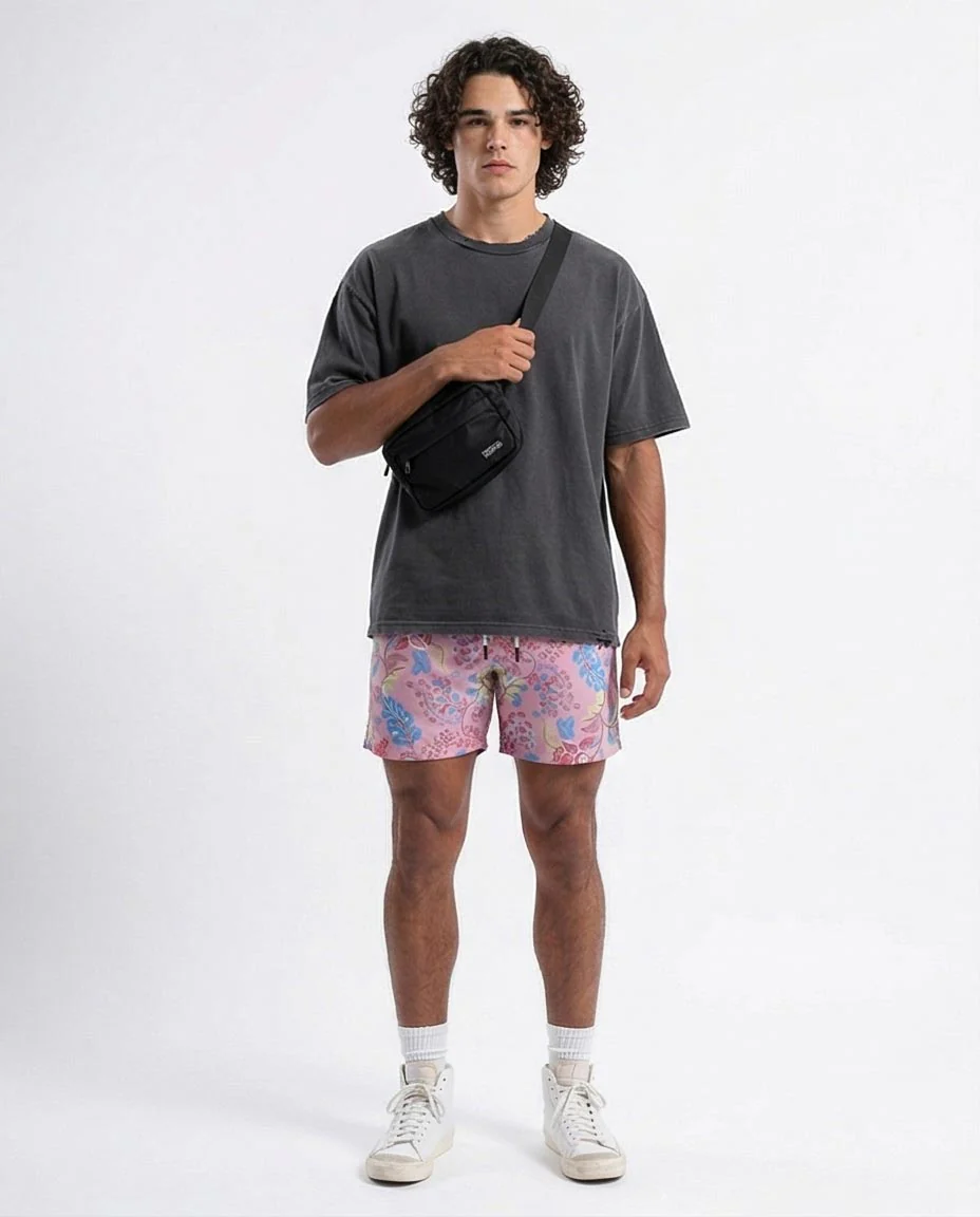 Ravin Men's Botanical Paisley Print Streetwear Shorts – Pink/Multi - O191457 - Image 3