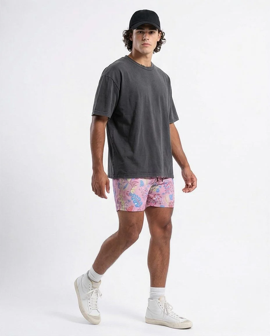 Ravin Men's Botanical Paisley Print Streetwear Shorts – Pink/Multi - O191457 - Image 4