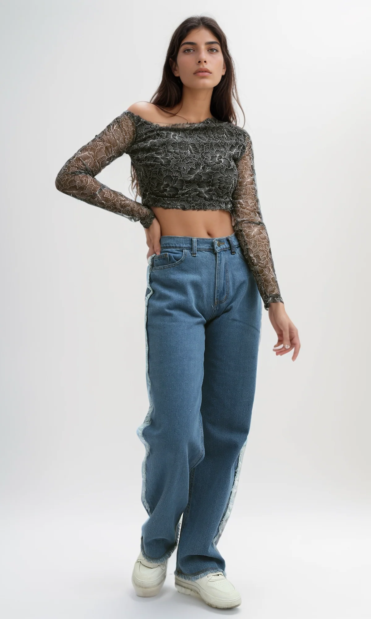 O191899 Black And White Chiffon Top Round Neck - Image 7