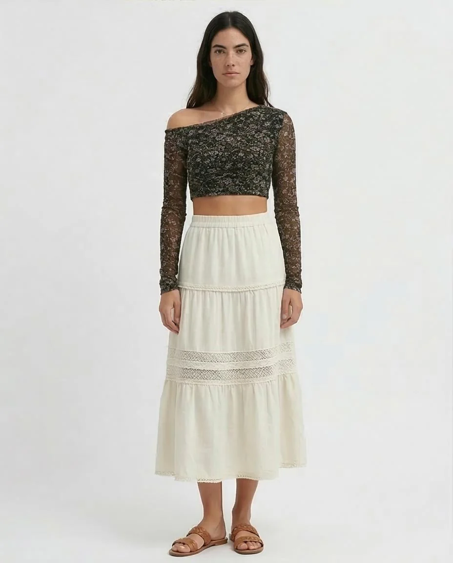 Ravin Asymmetrical Mesh Floral Crop Top - O191902 - Image 3