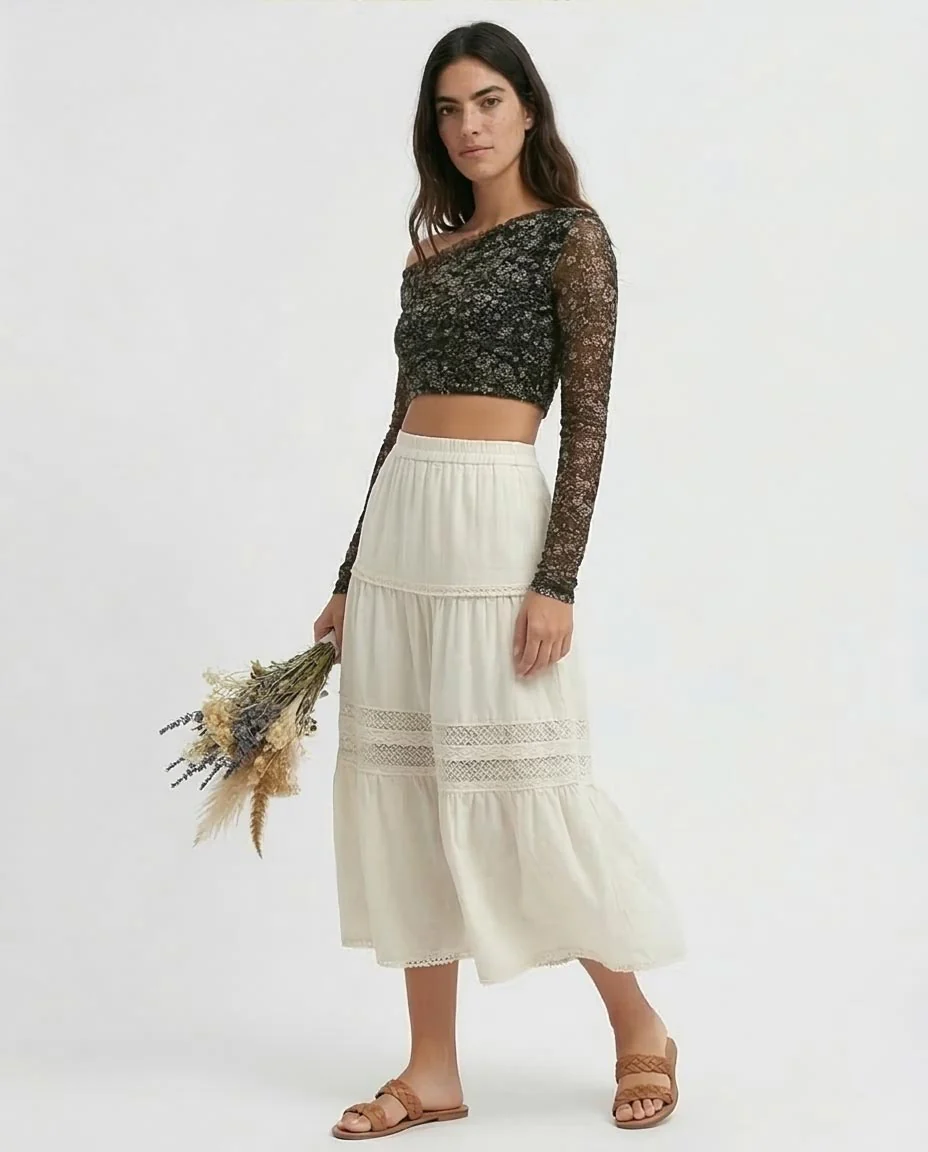 Ravin Asymmetrical Mesh Floral Crop Top - O191902 - Image 5