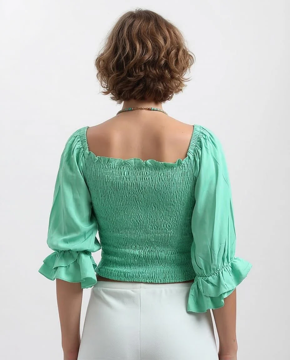 Ravin Women’s Smocked Puff-Sleeve Blouse in Mint Green - O192515 - Image 2