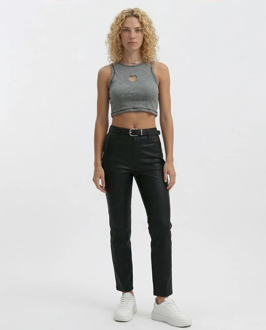 Ravin Heart-Cutout Ribbed Crop Tank in Heather Grey - O192709 - Image 3