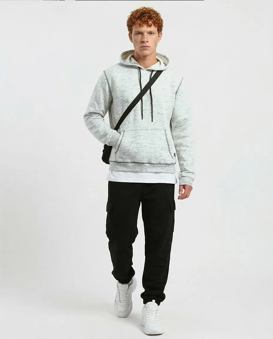 Ravin Men's Marled Salt-&-Pepper Hoodie with Contrast Flatlock Stitching - o193135 - Image 5