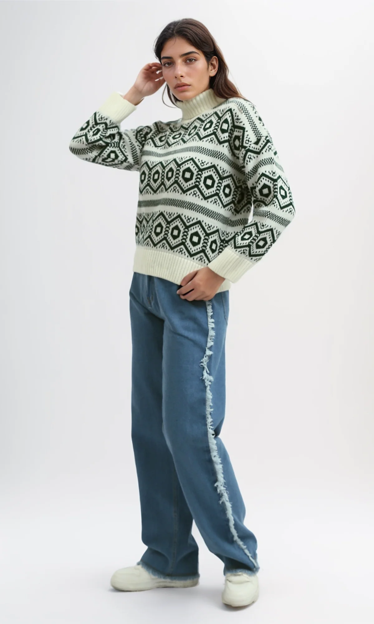 O193357 - Fully Fashioned Turtle Neck Pullover Sweater - Off-White - Image 12