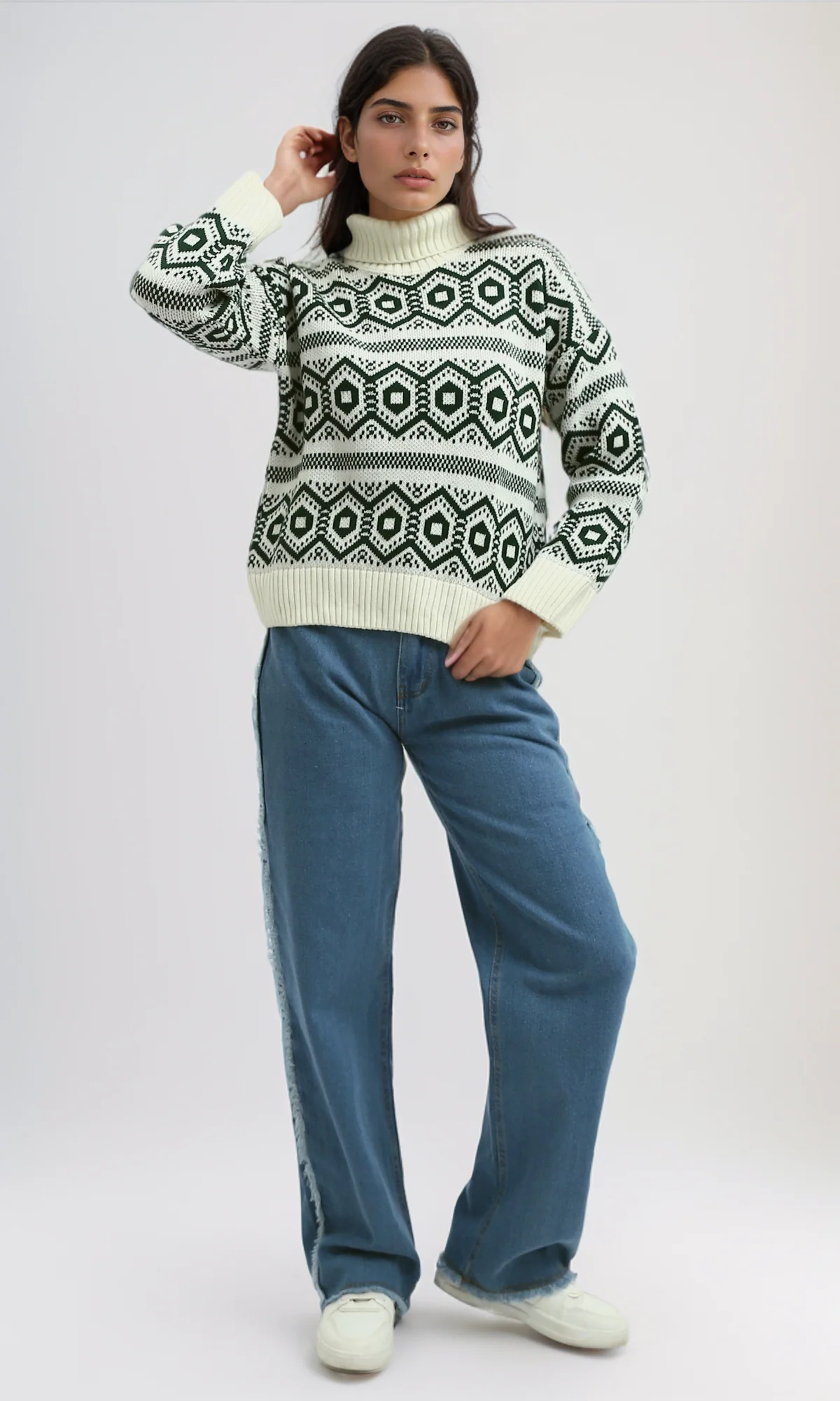 O193357 - Fully Fashioned Turtle Neck Pullover Sweater - Off-White - Image 6