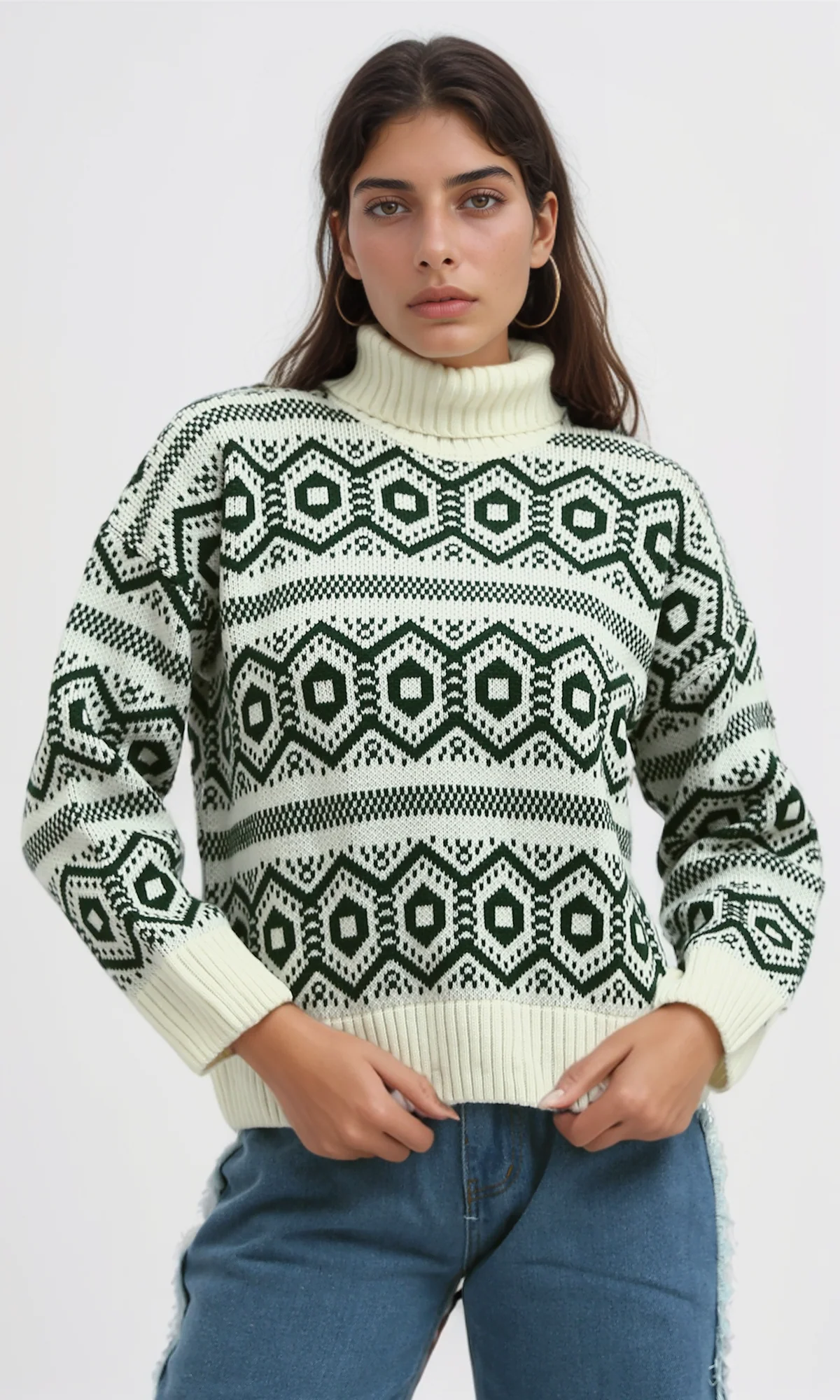 O193357 - Fully Fashioned Turtle Neck Pullover Sweater - Off-White - Image 8