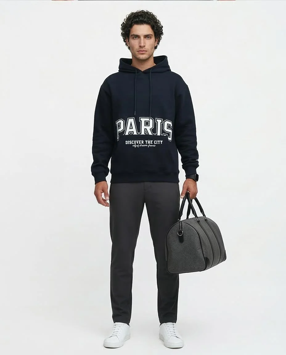 Ravin Paris Varsity Logo Heavyweight Hoodie- Navy - O193403 - Image 3
