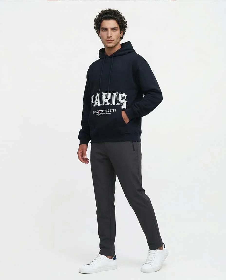 Ravin Paris Varsity Logo Heavyweight Hoodie- Navy - O193403 - Image 5