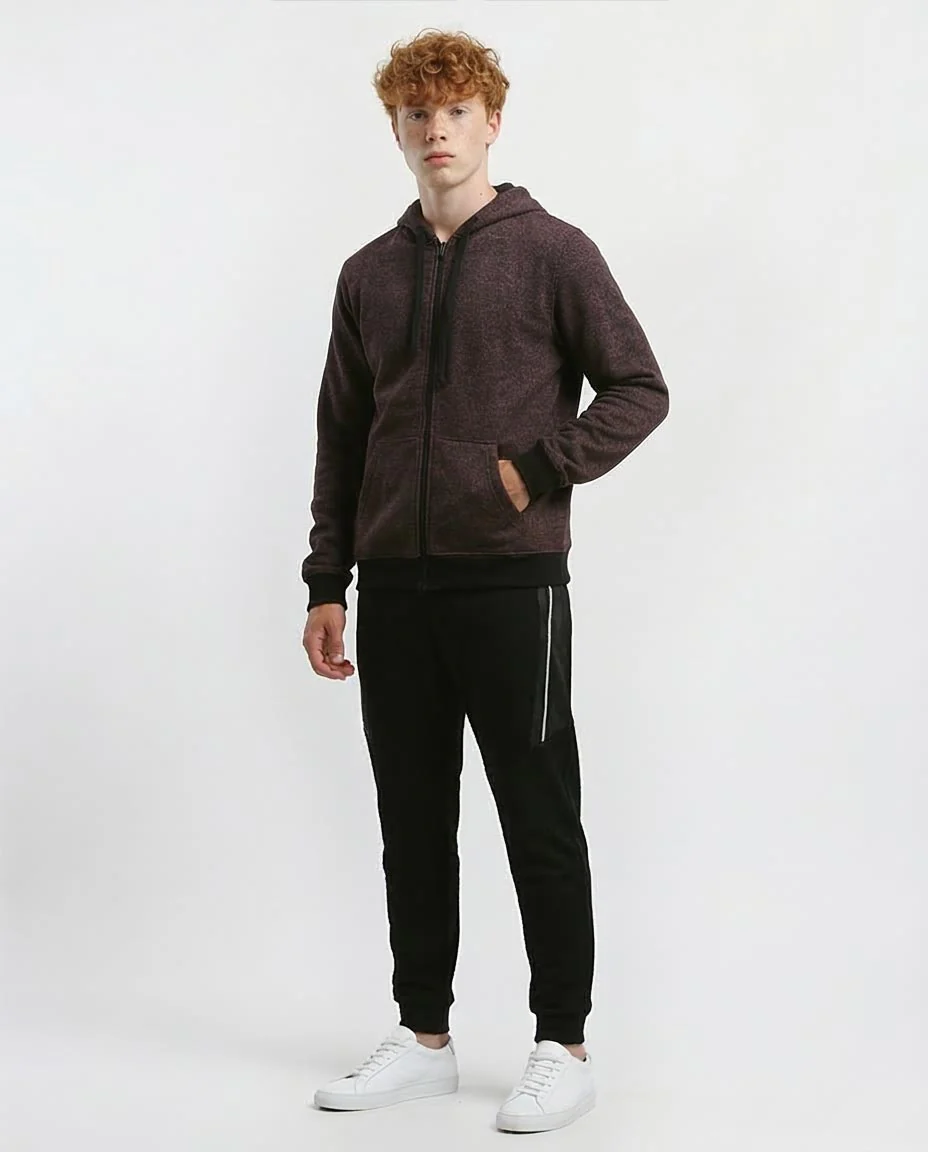 Ravin Men's Marled Zip-Up Hoodie – Burgundy & Black - o193406 - Image 5