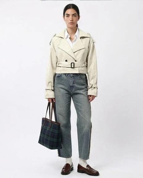 Ravin Cropped Faux-Leather Trench Jacket with Belted Waist and Cuffs – Cream - O194906 - Image 4