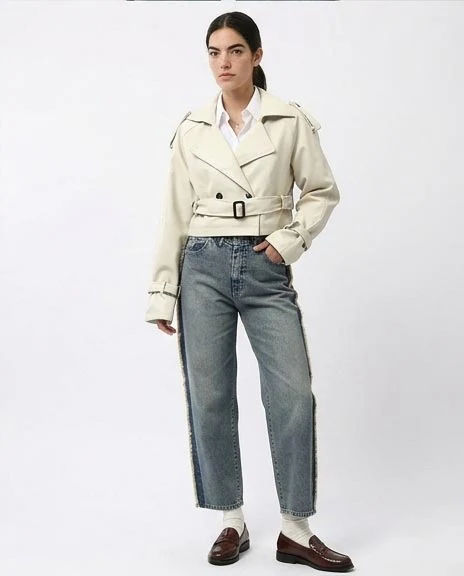 Ravin Cropped Faux-Leather Trench Jacket with Belted Waist and Cuffs – Cream - O194906 - Image 5