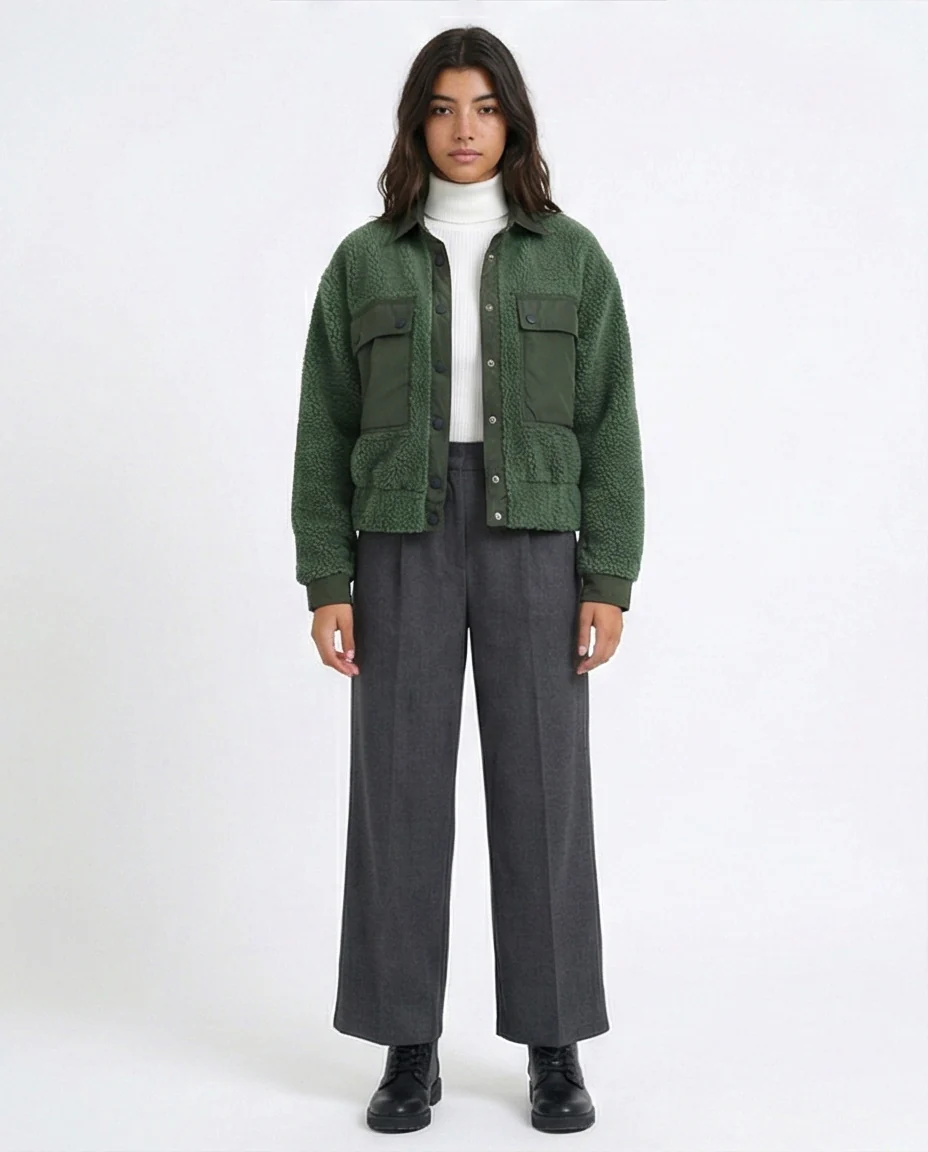 Pine Green Contrast Pocket Sherpa Utility Jacket - O194918 - Image 3