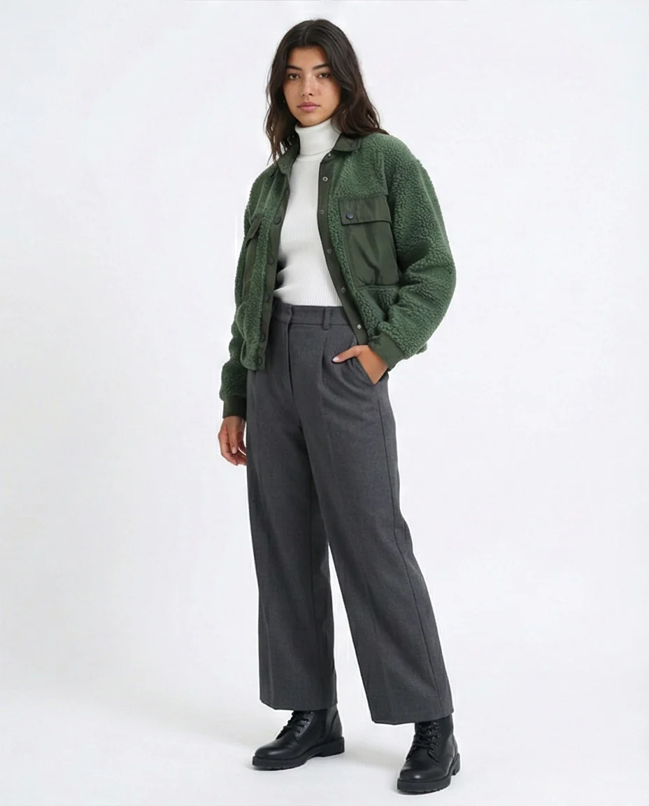 Pine Green Contrast Pocket Sherpa Utility Jacket - O194918 - Image 4