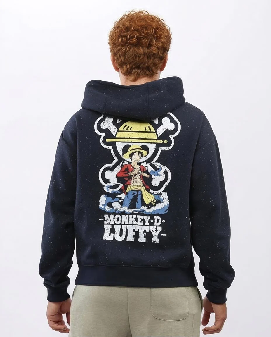 Ravin x One Piece: Men's Speckled Navy Luffy Graphic Hoodie - O197314 - Image 2