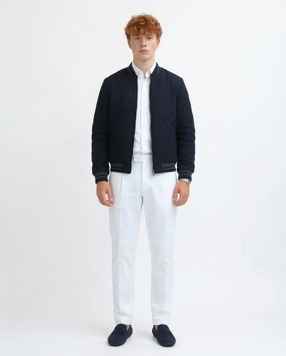 Ravin Men's Diamond-Quilted Bomber Jacket with Striped Ribbing - Navy - o197485 - Image 3