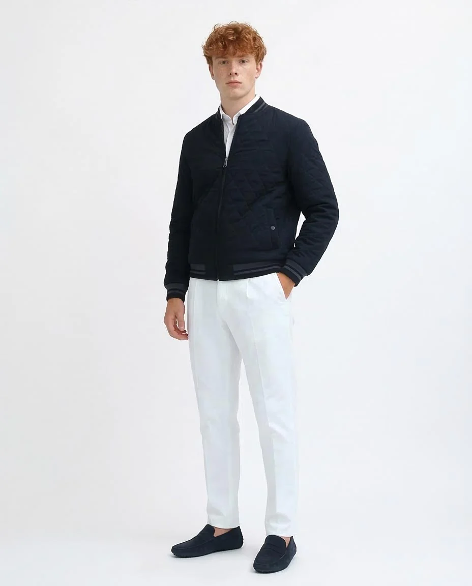 Ravin Men's Diamond-Quilted Bomber Jacket with Striped Ribbing - Navy - o197485 - Image 5