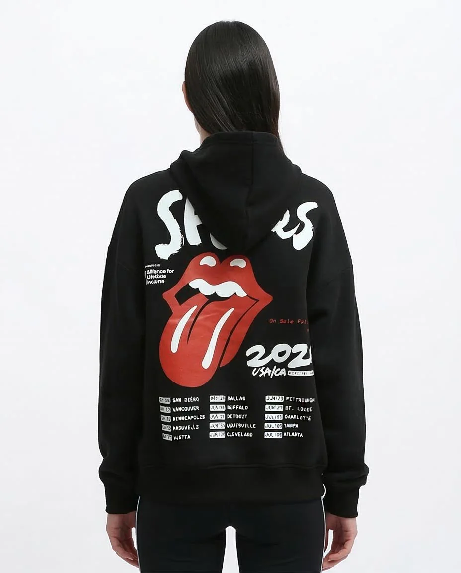 Ravin × The Rolling Stones 2020 USA/CA Tour Oversized Graphic Hoodie – Black - o197572 - Image 2