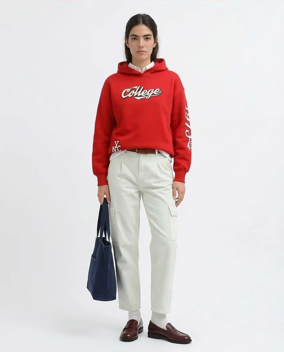 Ravin Unisex Oversized Red Hoodie with Retro College Graphic - o197574 - Image 3