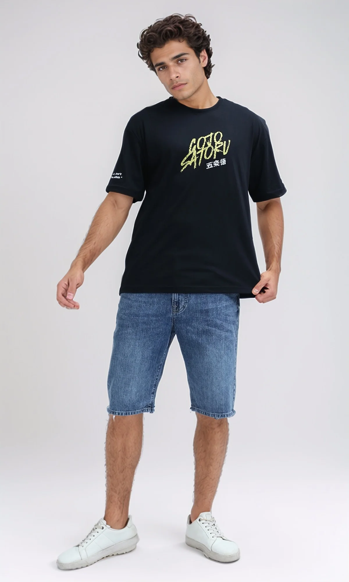 O198307 - Front & Back Printed Tee with Elbow Sleeves - Black - Image 5
