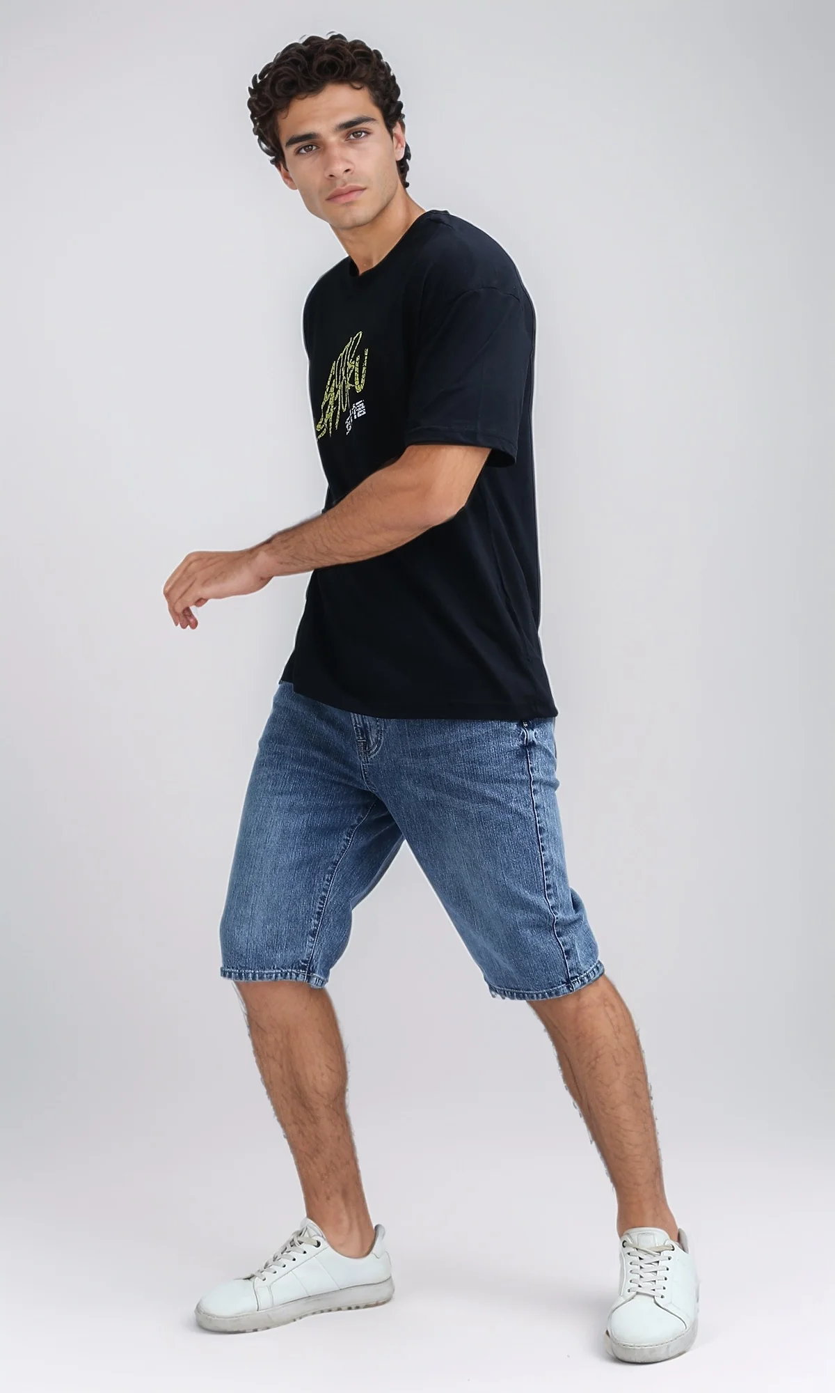 O198307 - Front & Back Printed Tee with Elbow Sleeves - Black - Image 7