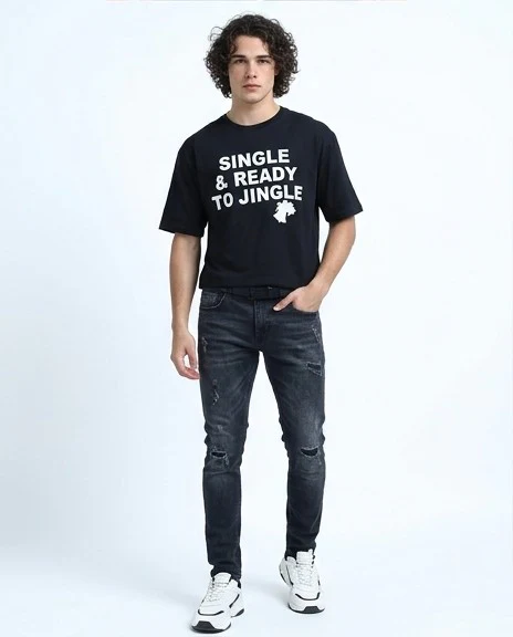 O198310 - Regular Fit Slip On Black Printed Tee - Image 3