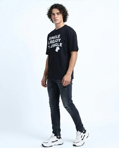 O198310 - Regular Fit Slip On Black Printed Tee - Image 4