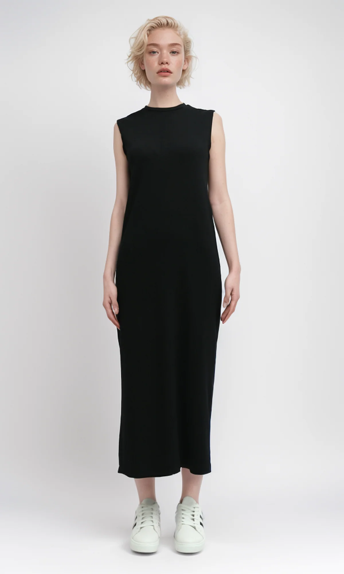 O198523 Round Neck Sleeveless Ribbed Maxi Dress - Image 6