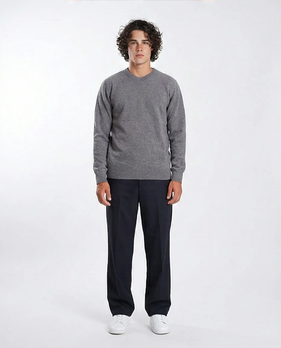 Charcoal Speckled V-Neck Knit Pullover - O198787 - Image 3