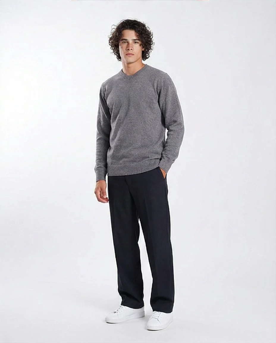 Charcoal Speckled V-Neck Knit Pullover - O198787 - Image 4