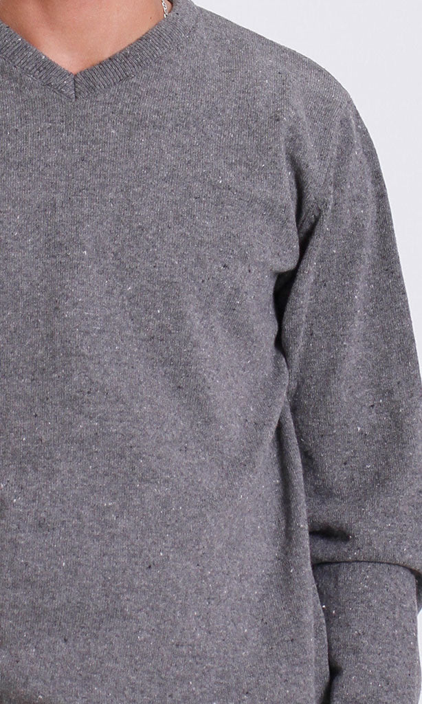 Charcoal Speckled V-Neck Knit Pullover - O198787 - Image 5