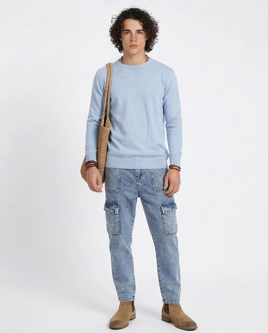 Ravin Men's Lightweight Mélange Knit Crewneck Sweater - Sky Blue -O198793 - Image 3