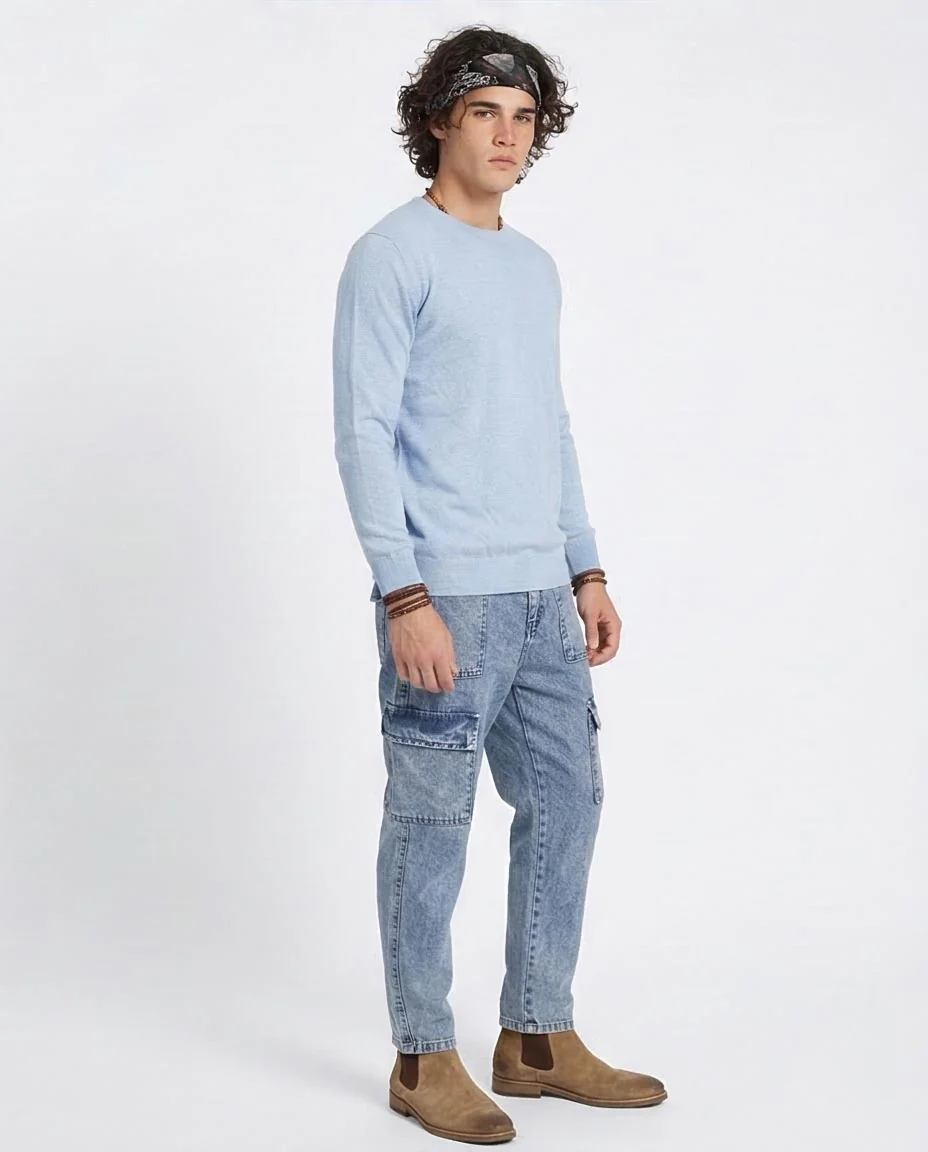 Ravin Men's Lightweight Mélange Knit Crewneck Sweater - Sky Blue -O198793 - Image 5
